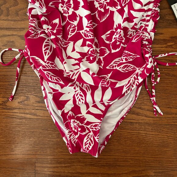 NWT Pink Floral Side Cinch Racer Back Medium Coverage One Piece Swimsuit Size XL - Picture 8 of 14